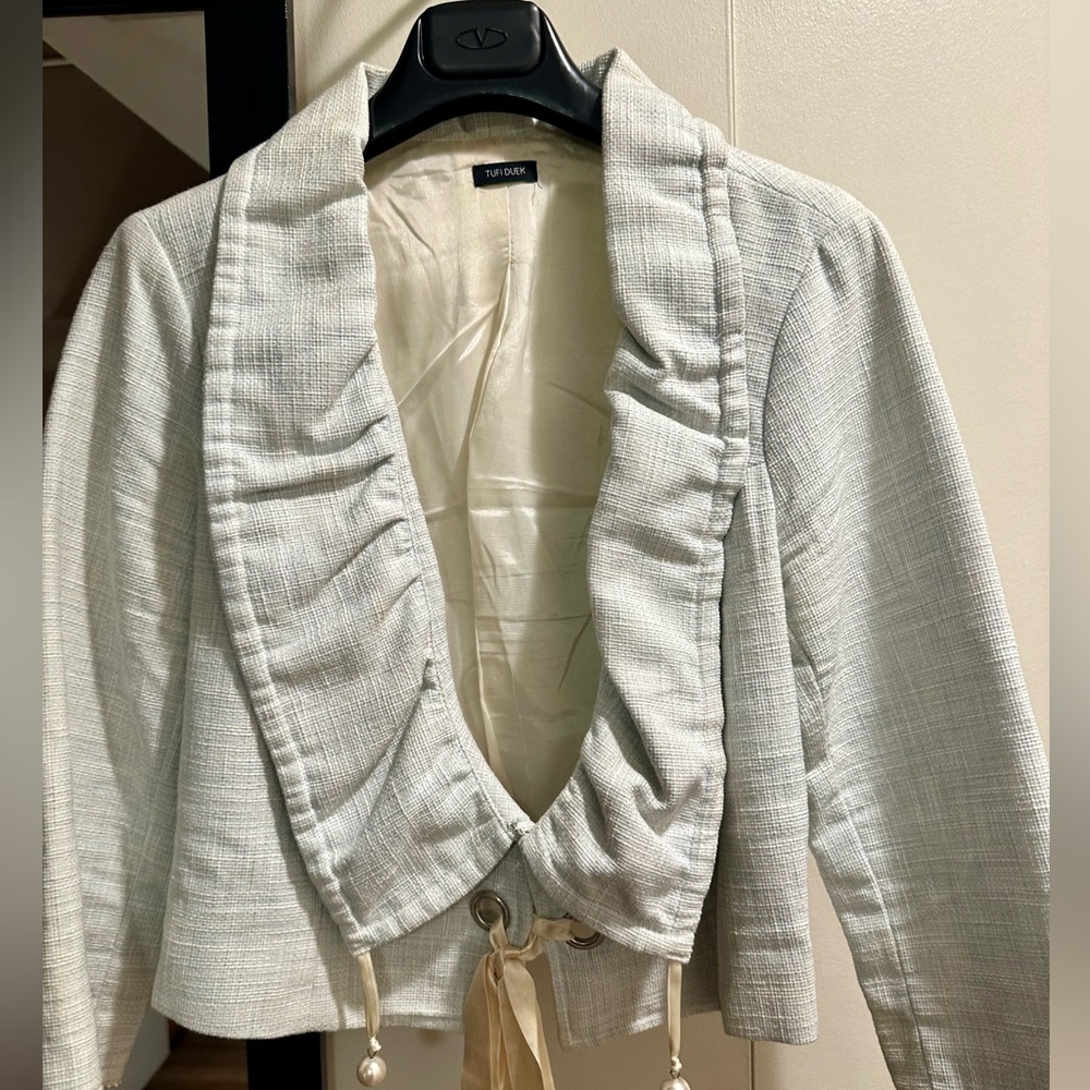 Tufi Duek cropped vintage contemporary blazer, pale light blue